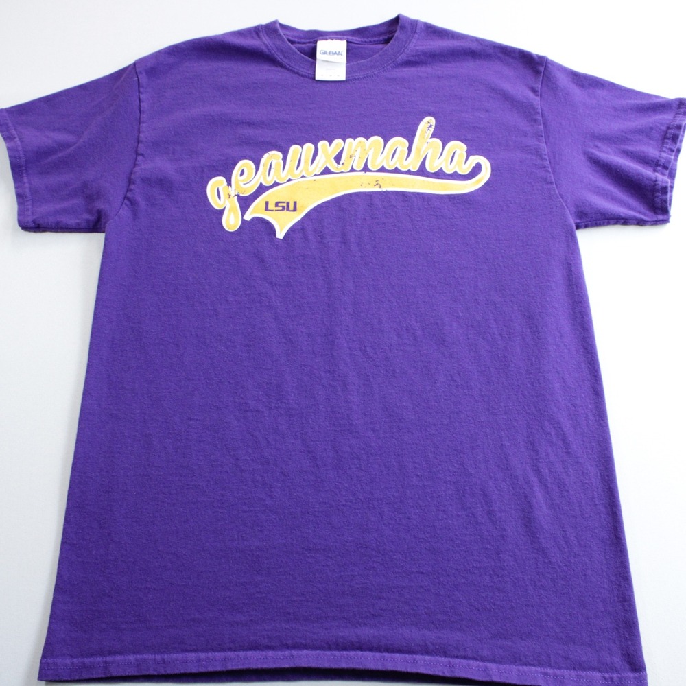 LSU Tigers Geauxmaha Purple T-Shirt Mens Medium Gildan Ultra Cotton Short Sleeve
